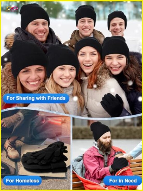 Bulk Winter Beanies and Gloves Set 100 Pack Unisex Hats Gloves for Charity